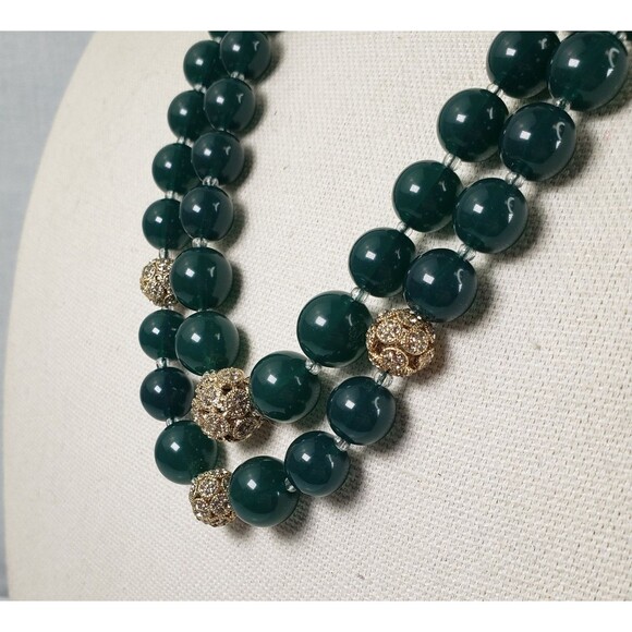 Vintage Talbots Green Bead Rhinestone Ball Two Strand 26" Necklace NWT - Picture 9 of 15